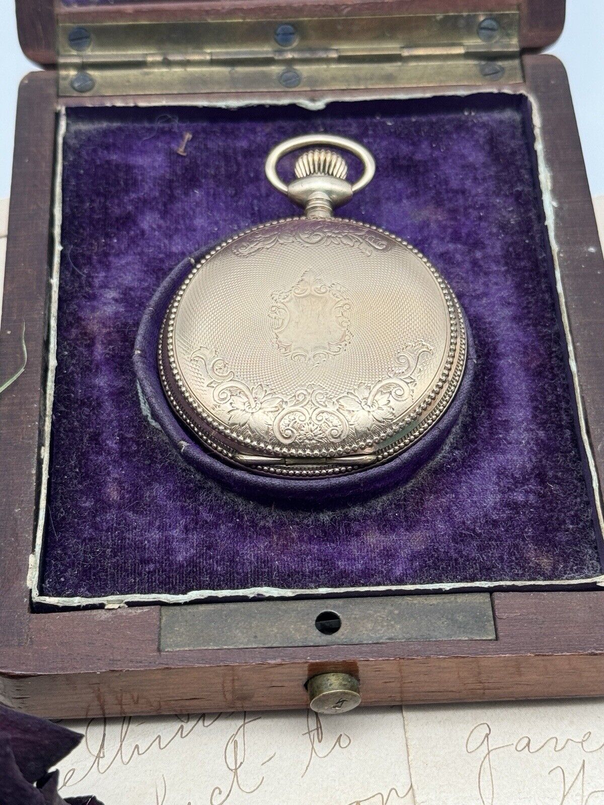 Antique GOLD FILLED Pocket Watch Elgin 1903 In Wood Case RUNS Inside Dedication