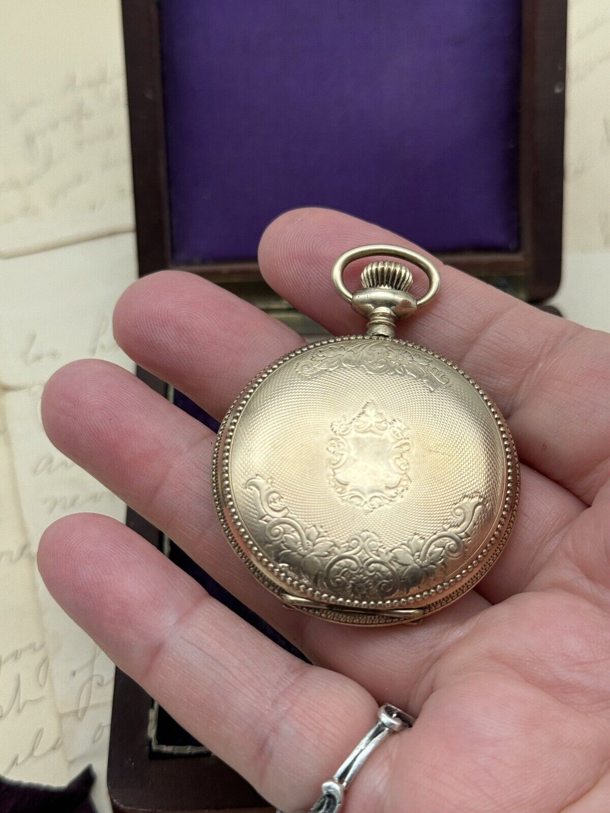 Antique GOLD FILLED Pocket Watch Elgin 1903 In Wood Case RUNS Inside Dedication