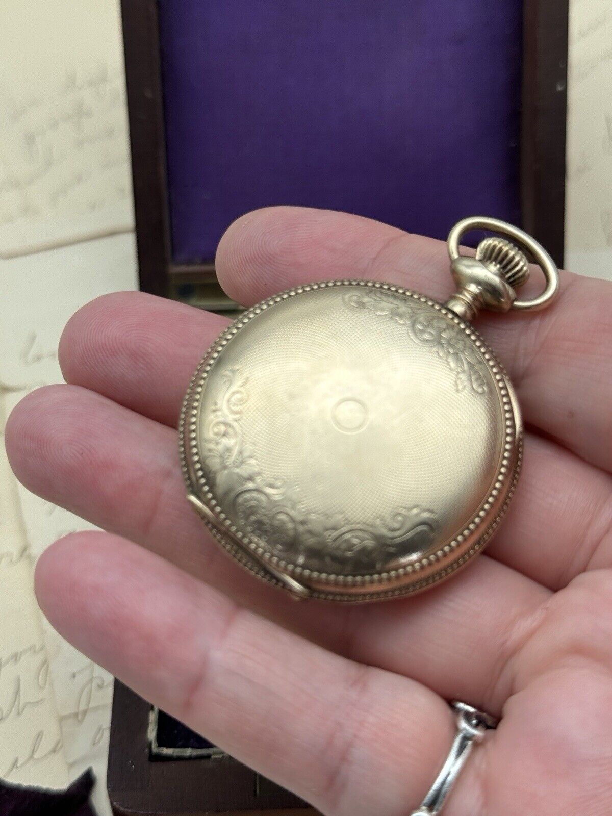 Antique GOLD FILLED Pocket Watch Elgin 1903 In Wood Case RUNS Inside Dedication