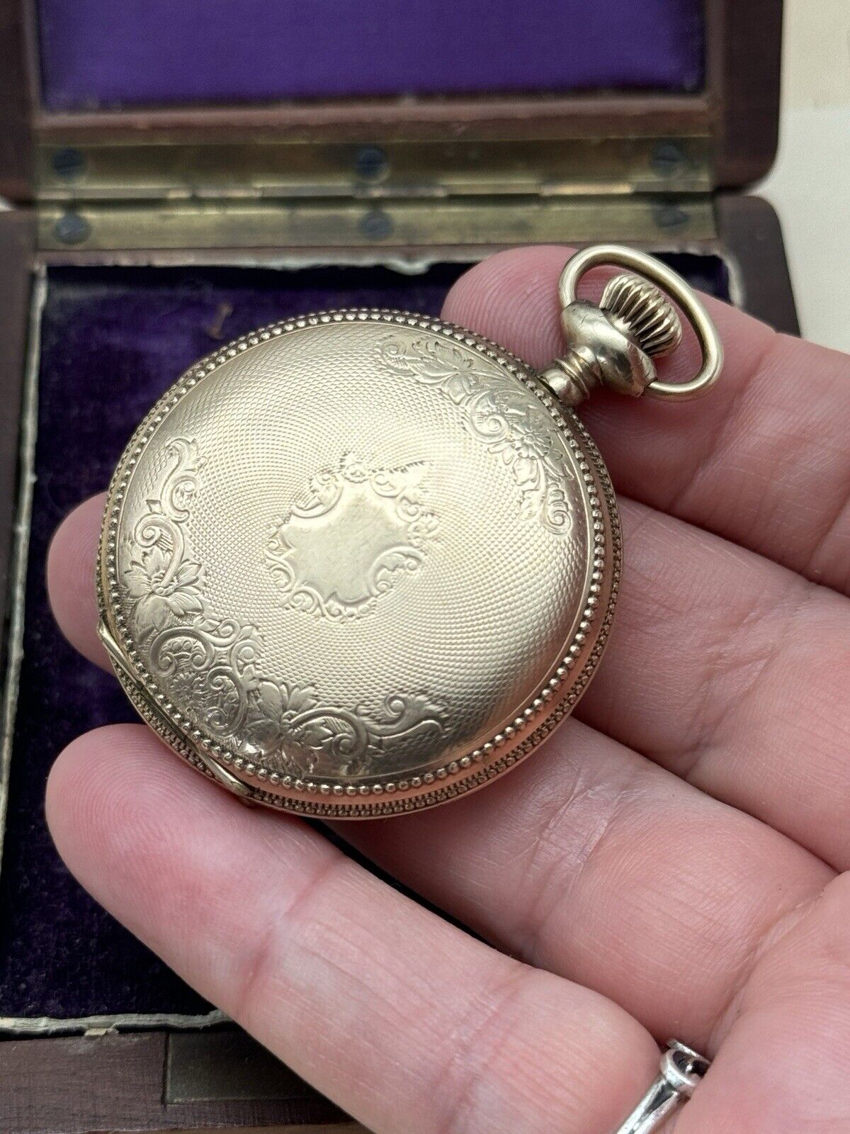 Antique GOLD FILLED Pocket Watch Elgin 1903 In Wood Case RUNS Inside Dedication