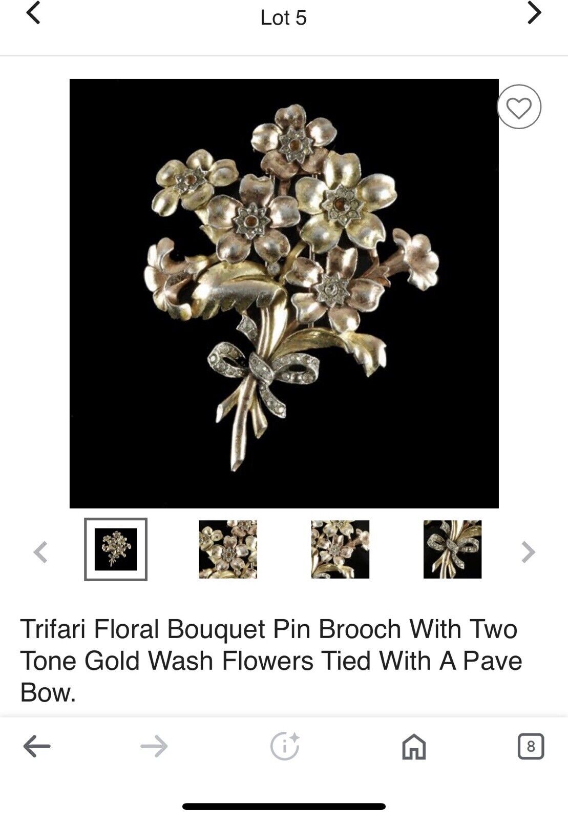 Unsigned TRIFARI Fur Clip 3” Floral Bouquet With Tied Pave Bow Two Tone