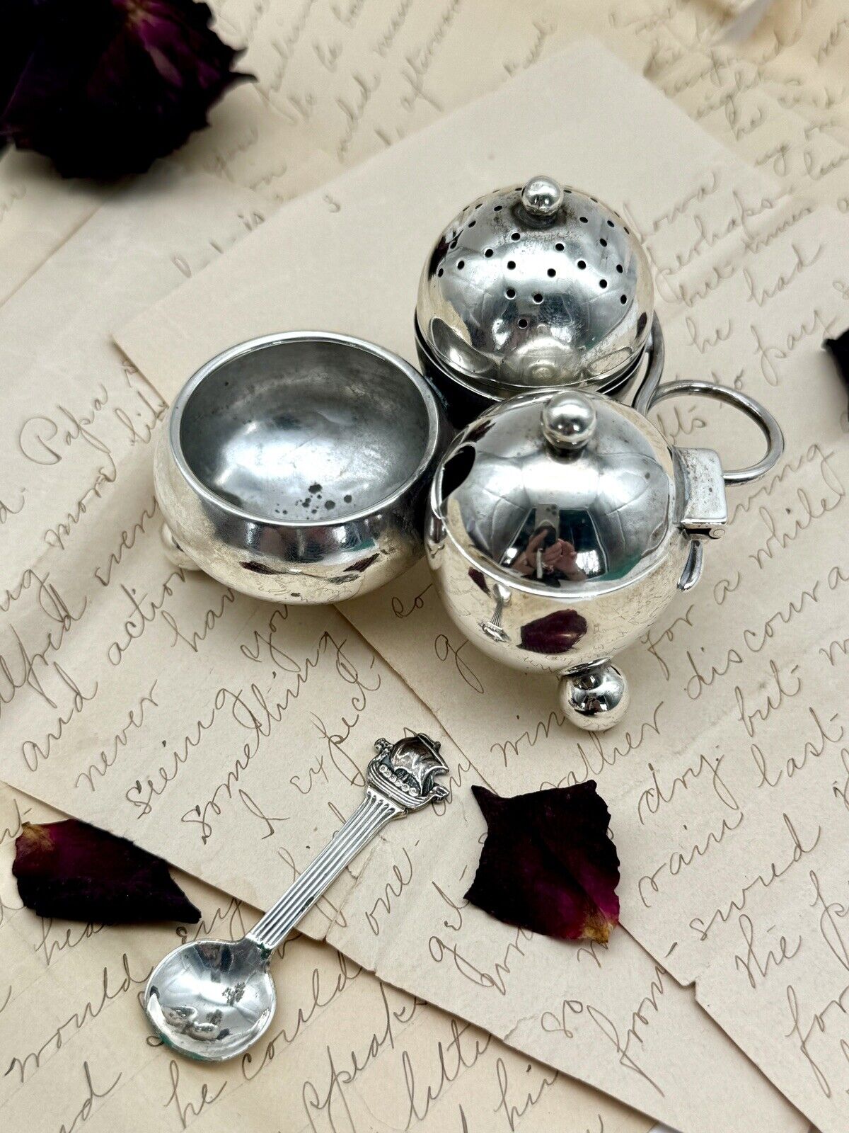 Antique ENGLISH Edwardian Style STERLING Cruet Set Salt, Pepper, Mustard AS IS‼️
