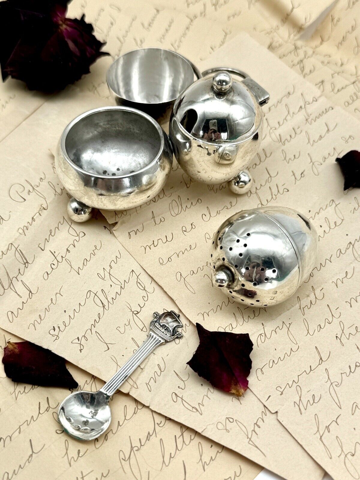 Antique ENGLISH Edwardian Style STERLING Cruet Set Salt, Pepper, Mustard AS IS‼️