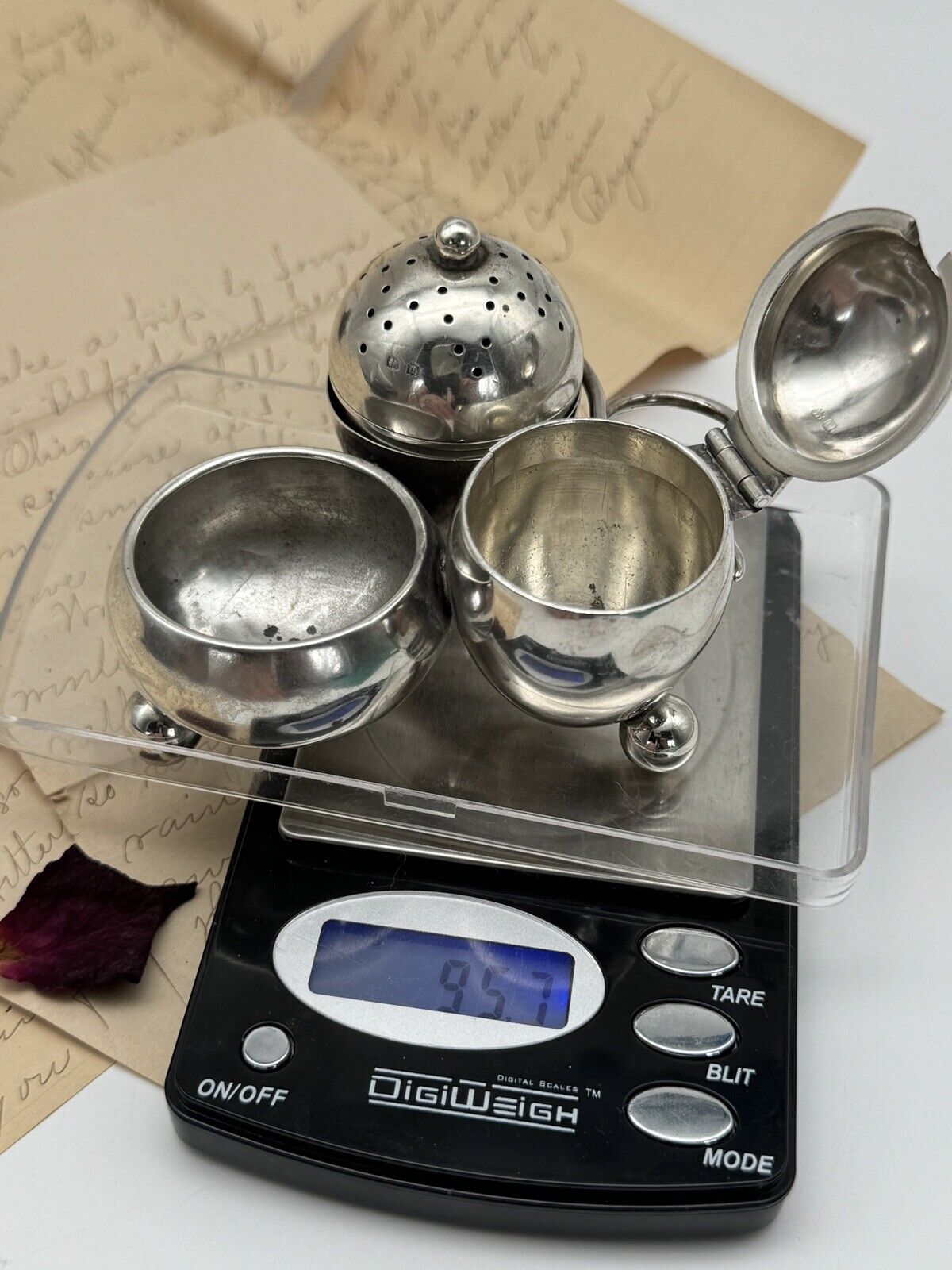 Antique ENGLISH Edwardian Style STERLING Cruet Set Salt, Pepper, Mustard AS IS‼️