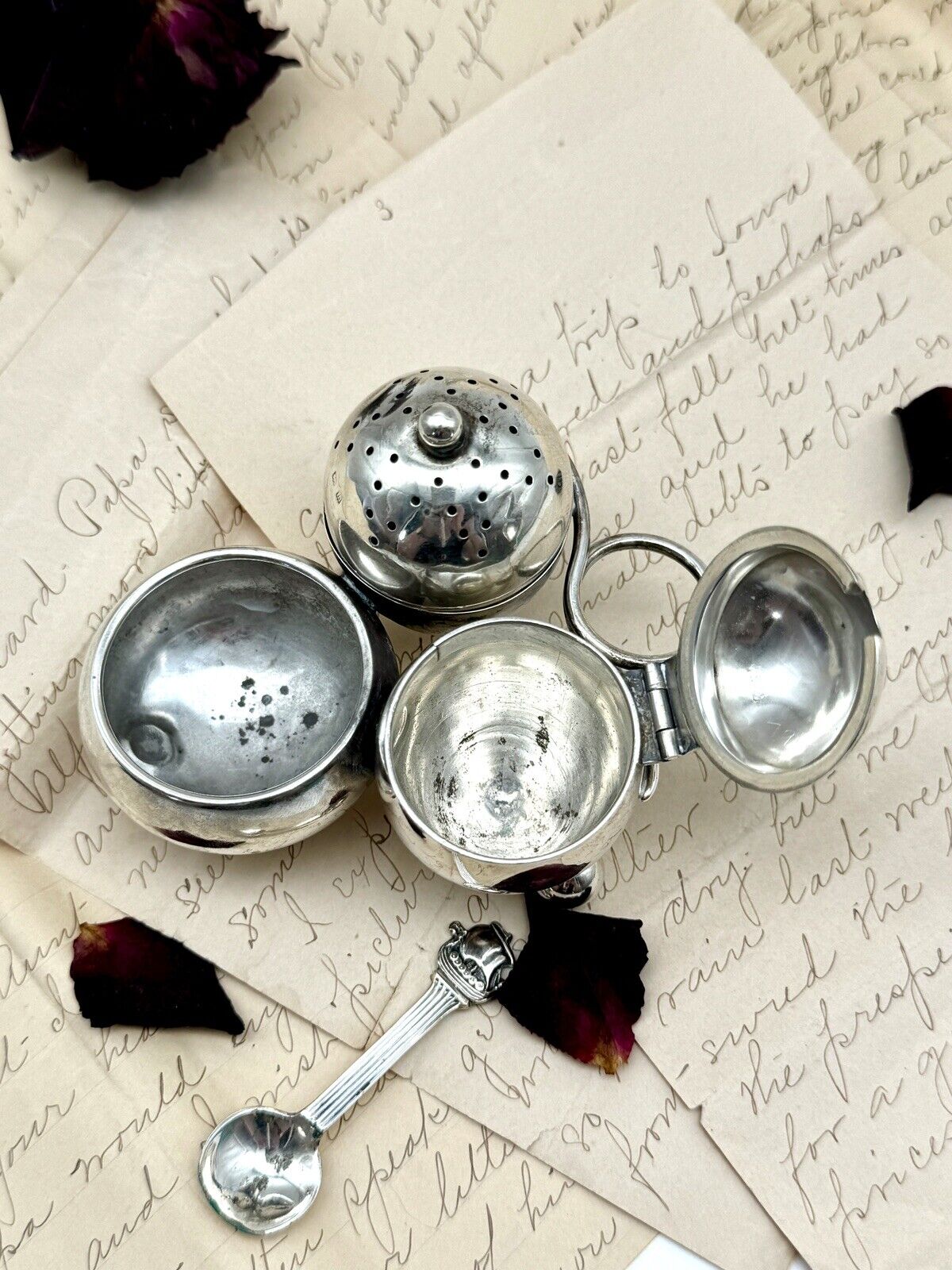 Antique ENGLISH Edwardian Style STERLING Cruet Set Salt, Pepper, Mustard AS IS‼️