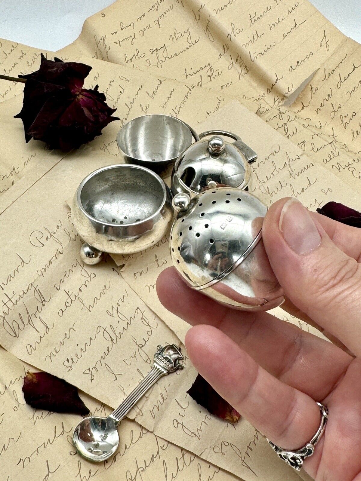 Antique ENGLISH Edwardian Style STERLING Cruet Set Salt, Pepper, Mustard AS IS‼️