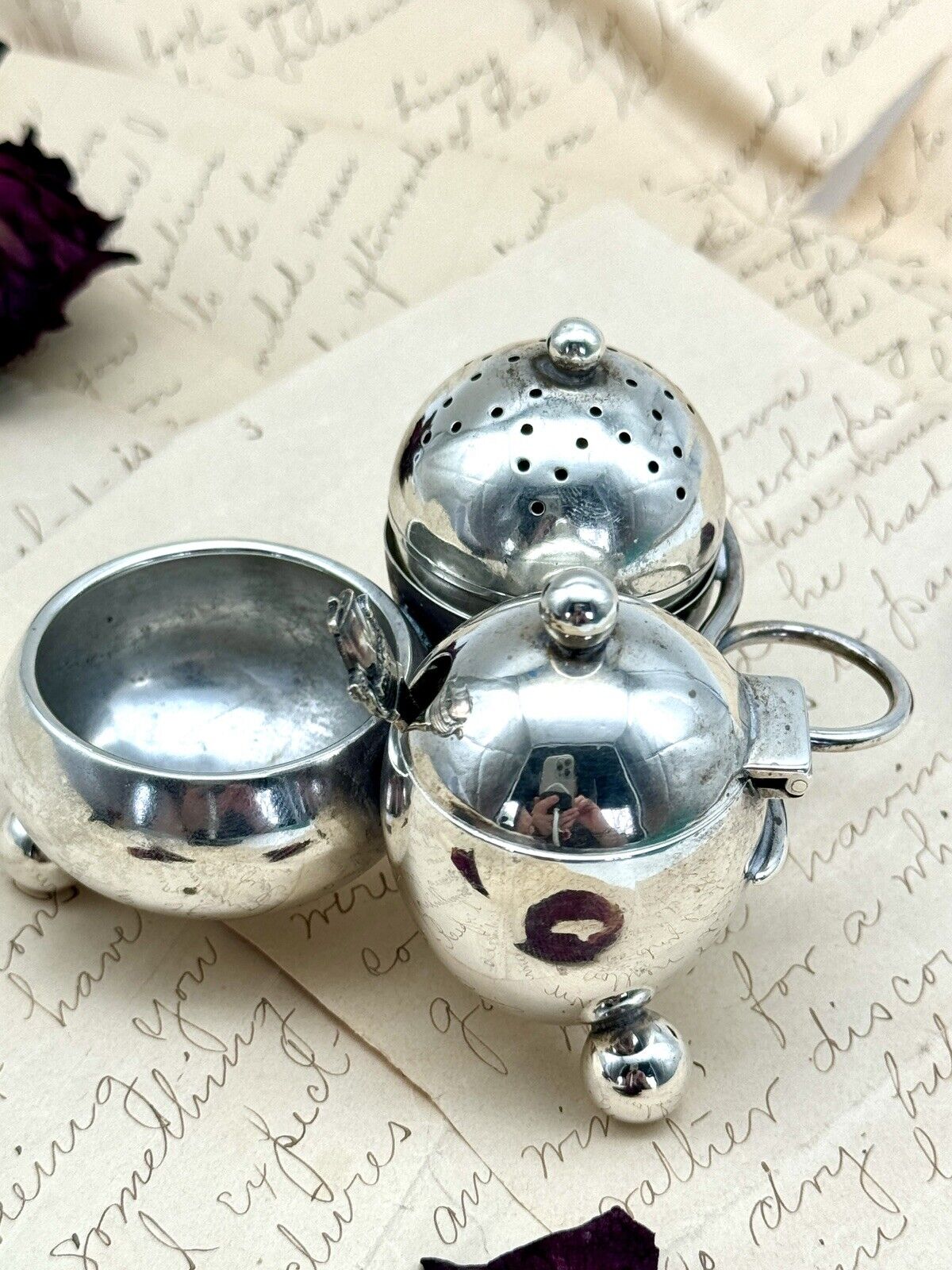 Antique ENGLISH Edwardian Style STERLING Cruet Set Salt, Pepper, Mustard AS IS‼️