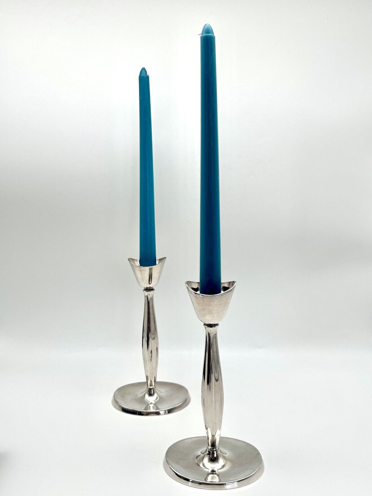 Vintage Danish Silver Plate Candle Stick Pair MCM STYLE ca. 7.25”
