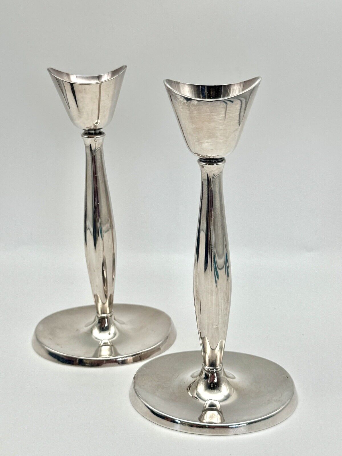 Vintage Danish Silver Plate Candle Stick Pair MCM STYLE ca. 7.25”