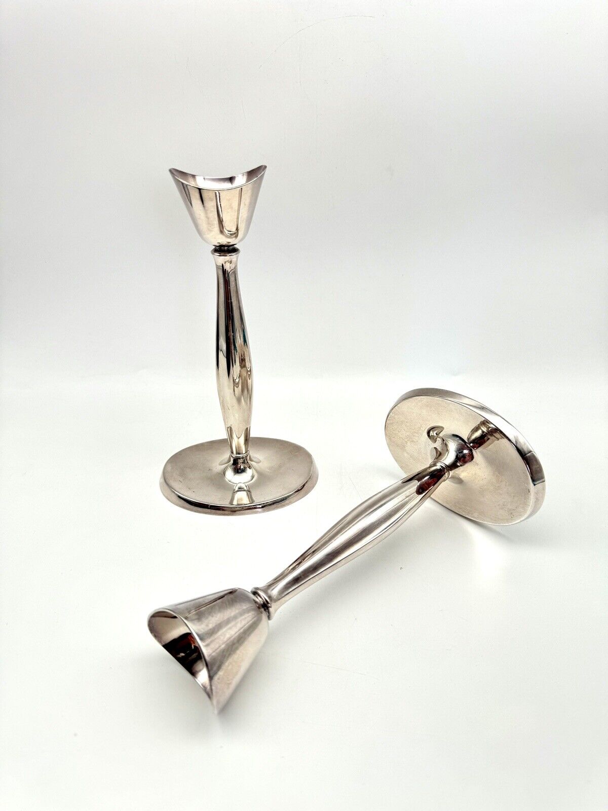 Vintage Danish Silver Plate Candle Stick Pair MCM STYLE ca. 7.25”