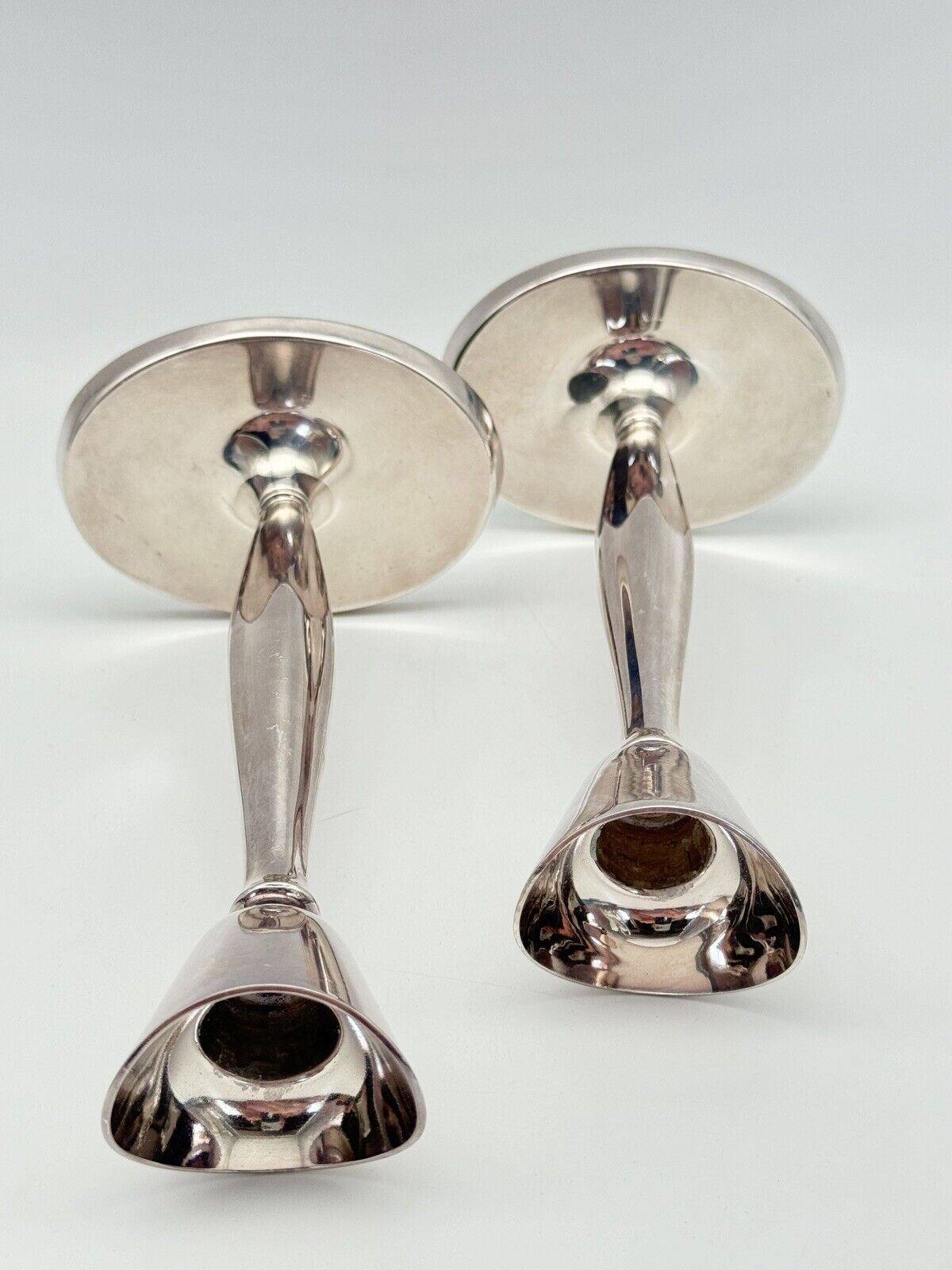 Vintage Danish Silver Plate Candle Stick Pair MCM STYLE ca. 7.25”