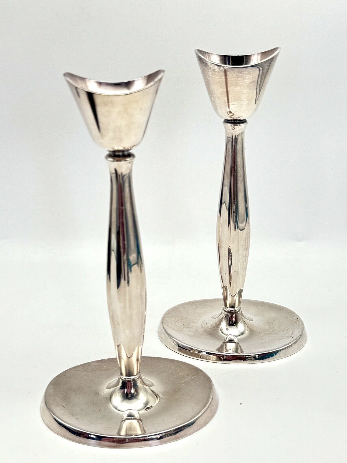 Vintage Danish Silver Plate Candle Stick Pair MCM STYLE ca. 7.25”
