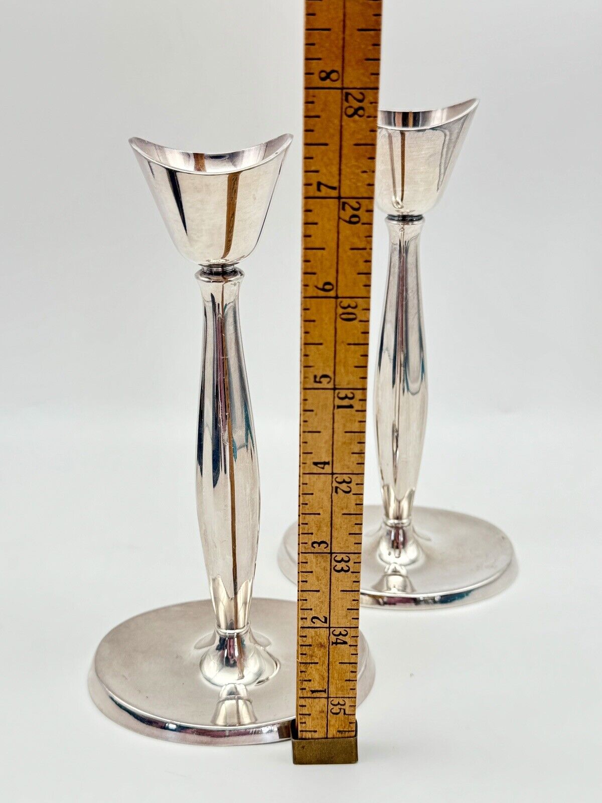 Vintage Danish Silver Plate Candle Stick Pair MCM STYLE ca. 7.25”
