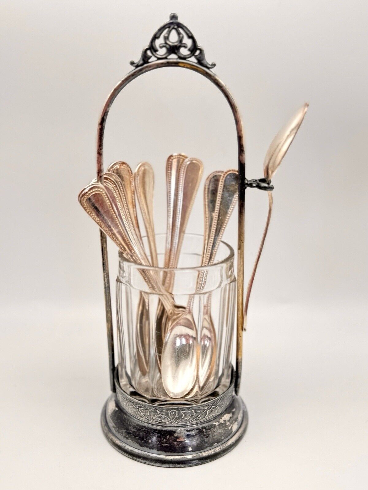 Antique Silverplate Middleton Pickle Castor No Lid With 12 Tea Spoons