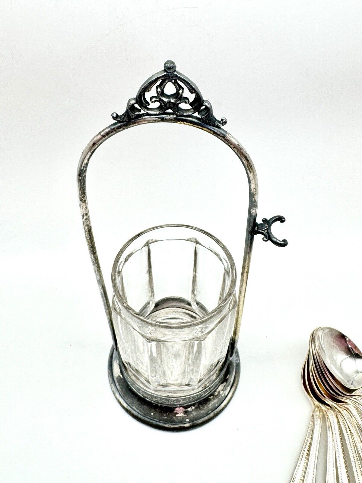 Antique Silverplate Middleton Pickle Castor No Lid With 12 Tea Spoons