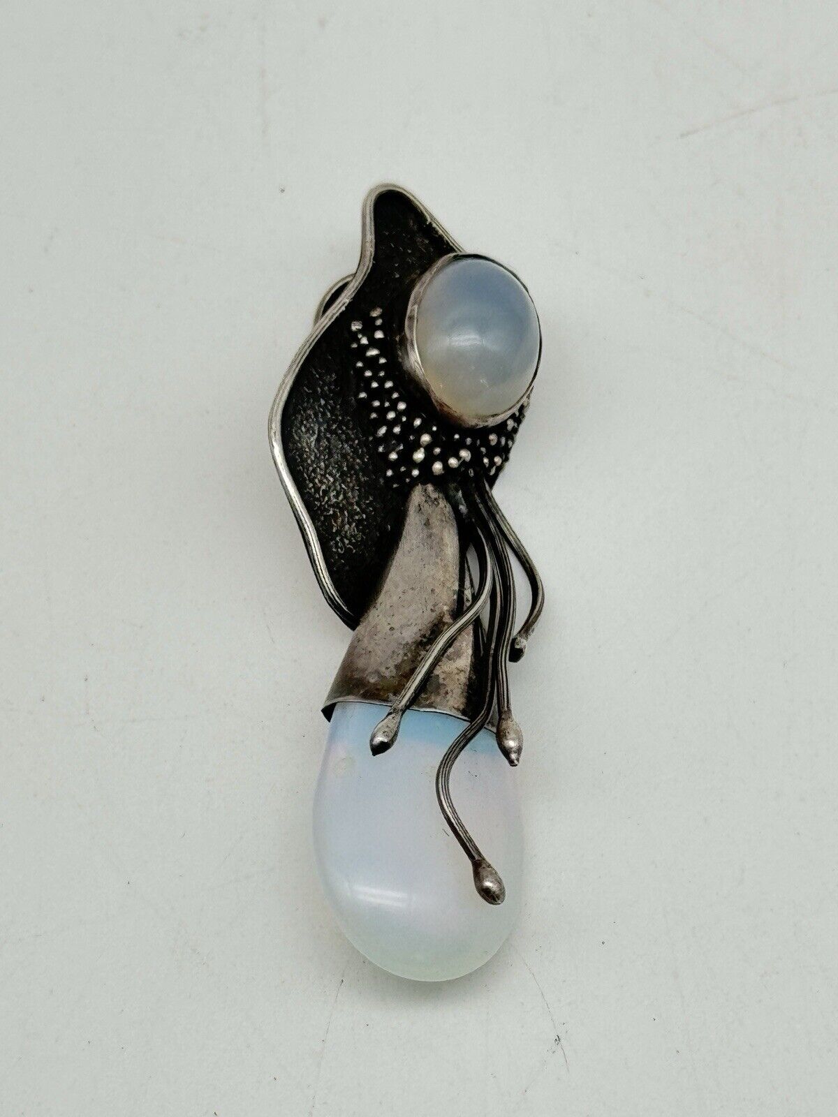925 Sterling Opaline Glass Pendant VINTAGE