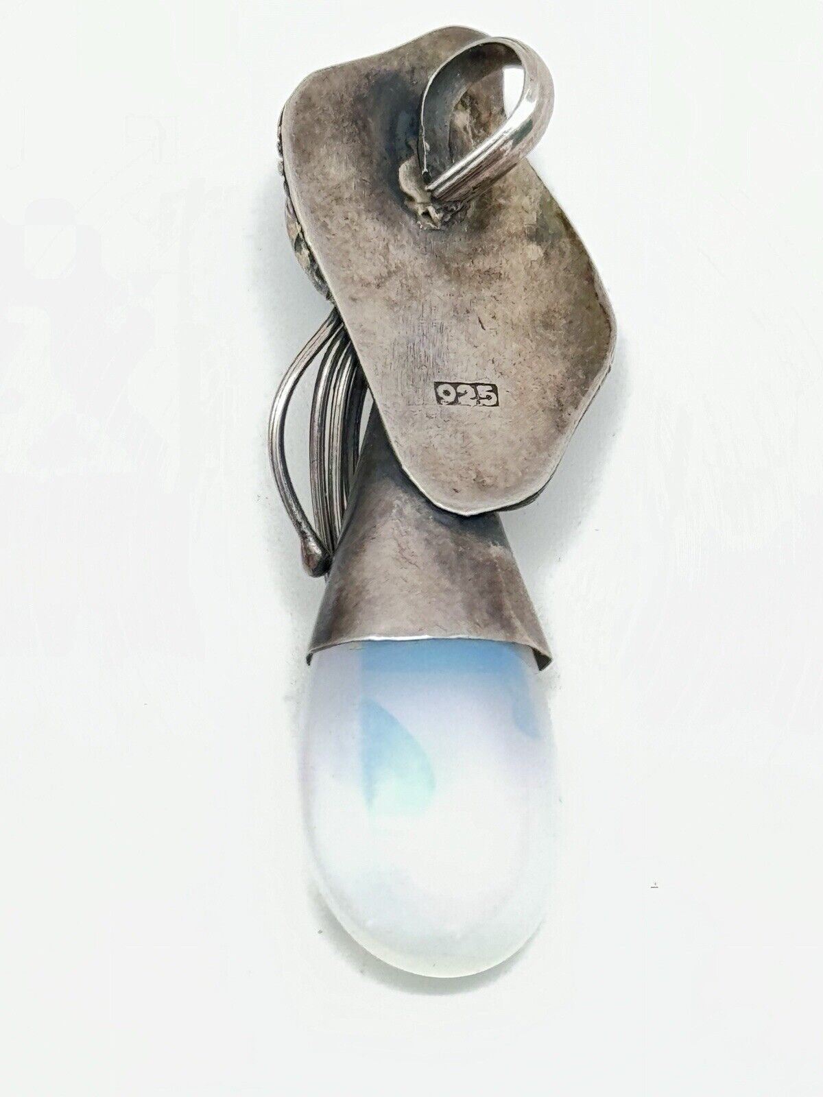 925 Sterling Opaline Glass Pendant VINTAGE