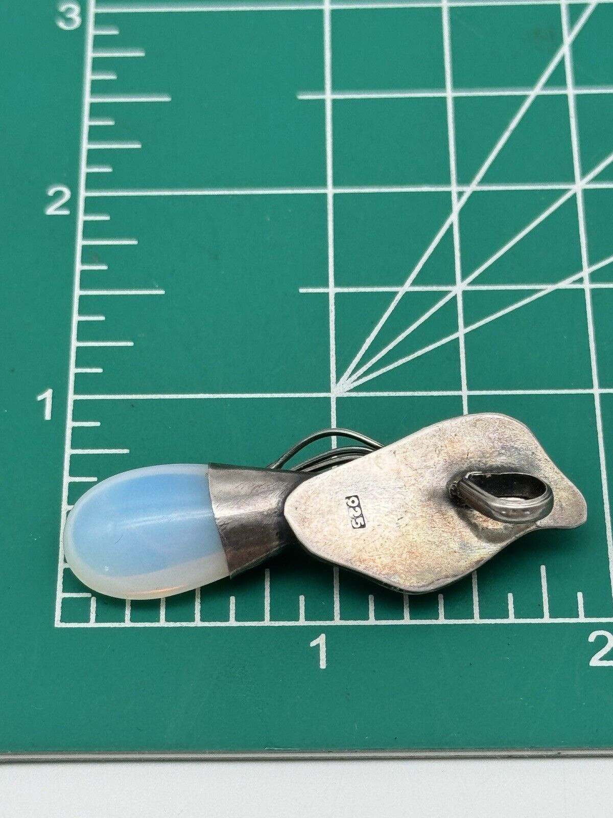 925 Sterling Opaline Glass Pendant VINTAGE