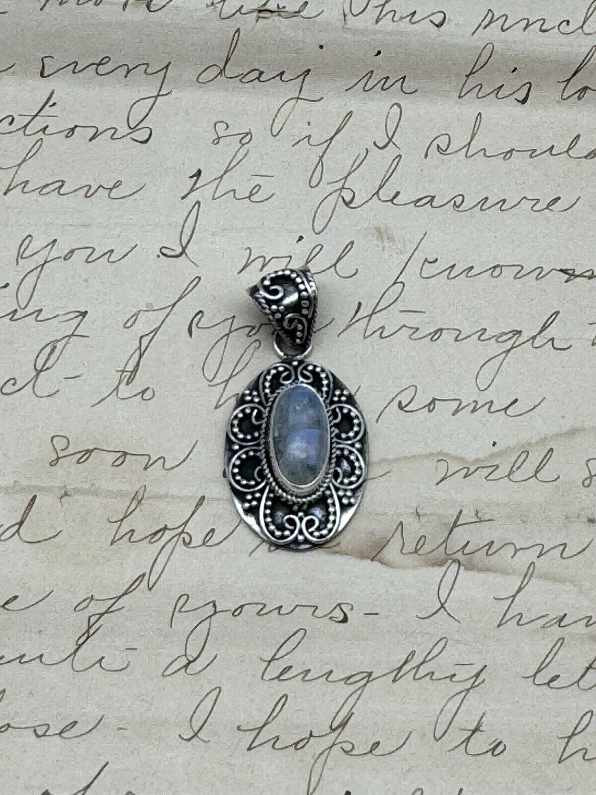 Sterling 925 Pendant With Blue Grey Stone VINTAGE