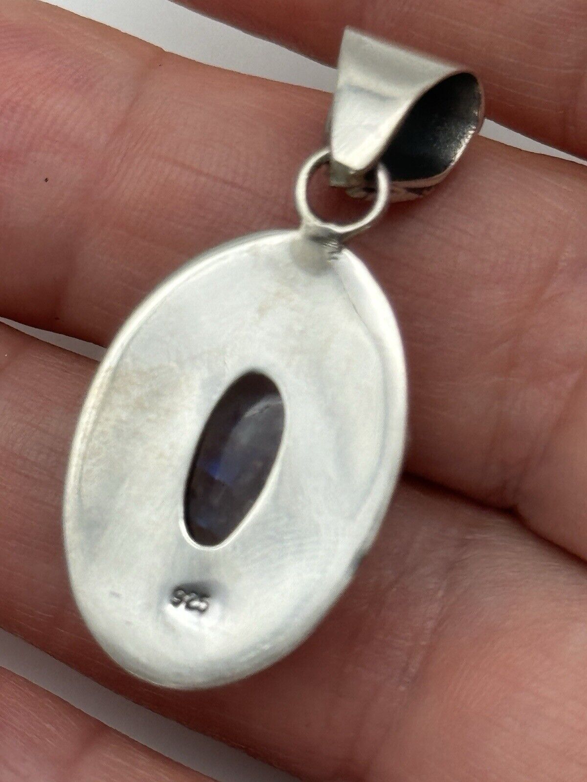 Sterling 925 Pendant With Blue Grey Stone VINTAGE