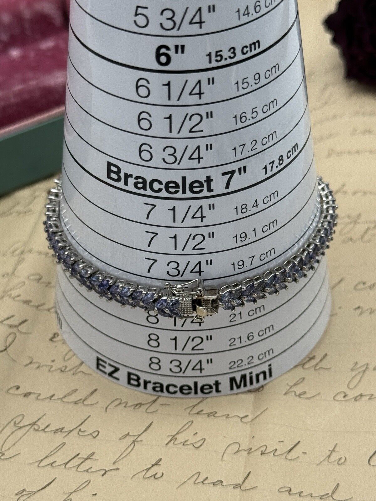 Lilac Rhinestone Silver Tone Tennis Bracelet 8” Signed STS KARIS