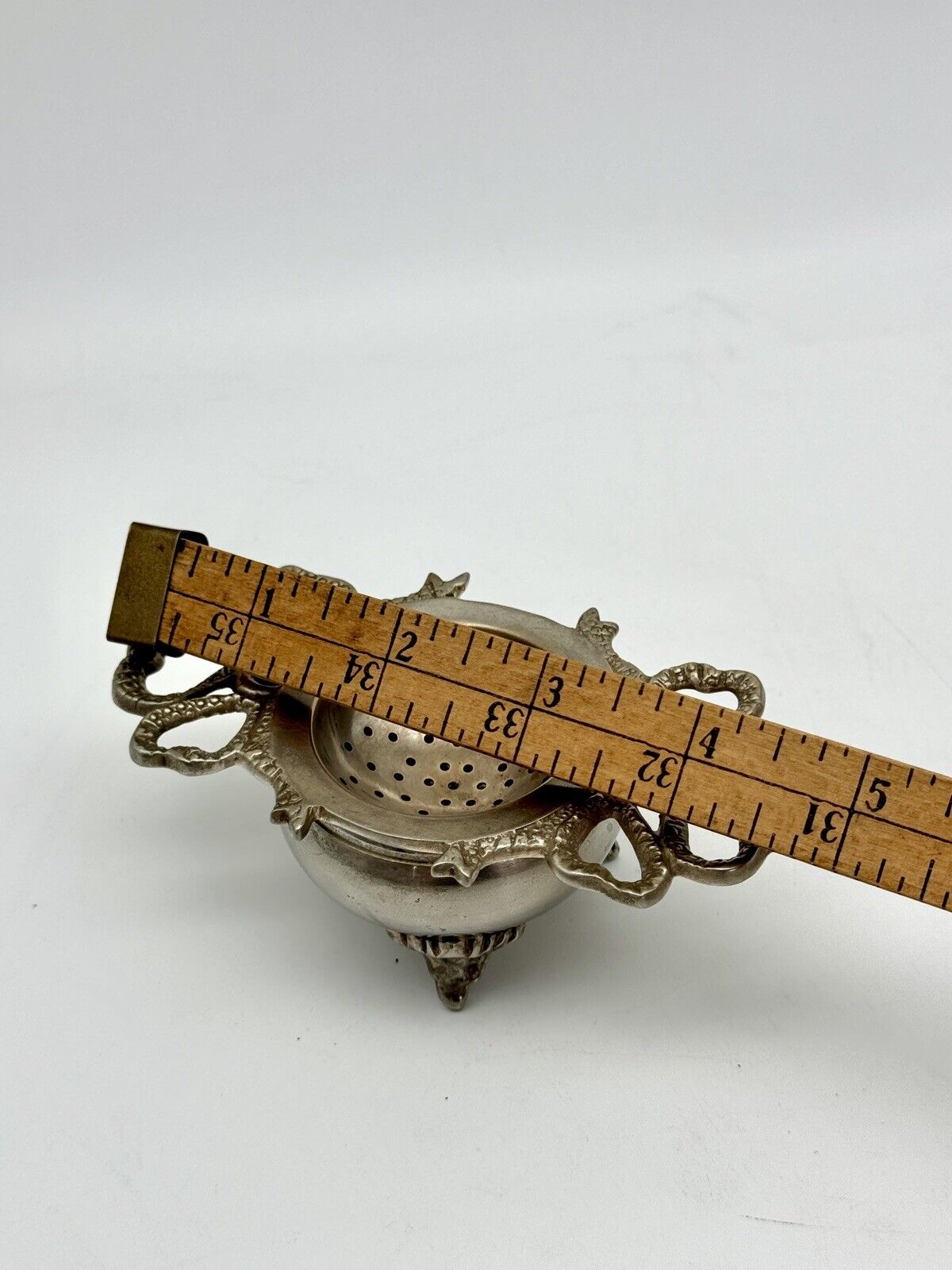 Vintage Silverplate Tea Strainer Bow Motif & Stand
