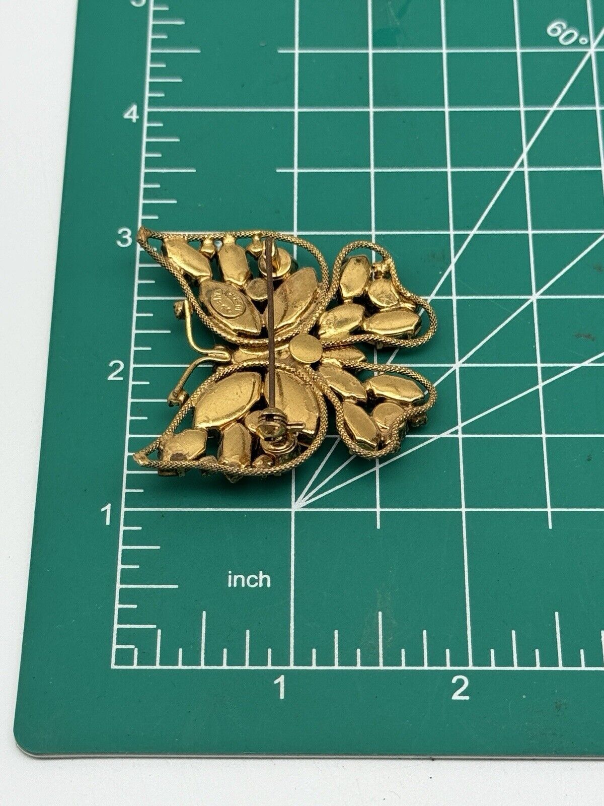 Vintage Austria Rhinestone Butterfly Brooch Signed Aqua Blue & Green