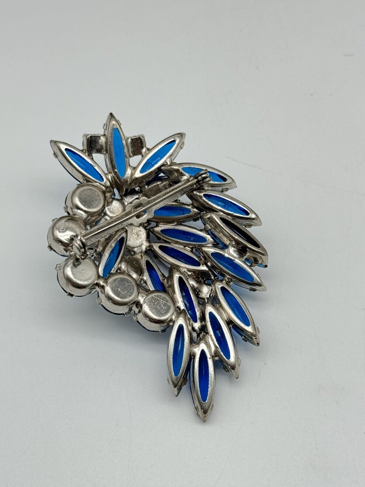 Vintage Electric Blue Rhinestone Brooch AB Accents Estate Find