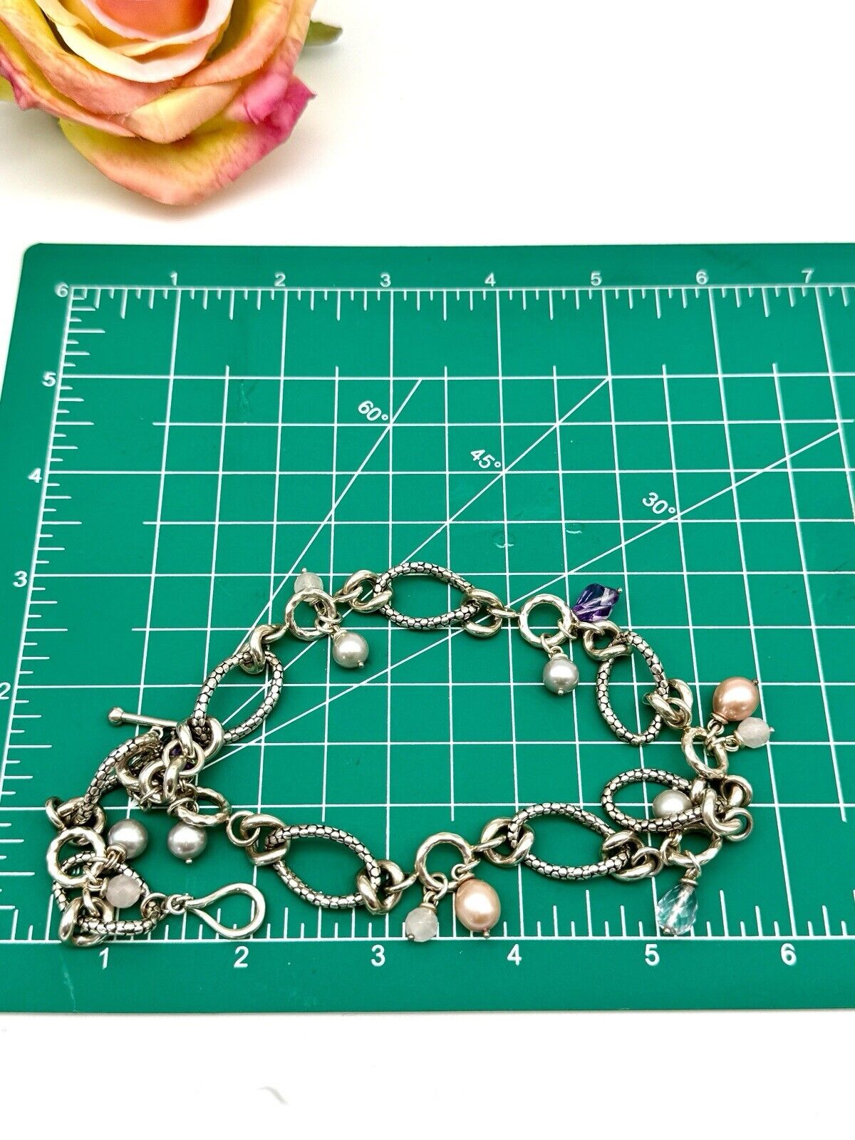 MICHAEL DAWKINS Sterling Silver Pearl Amethyst Pink Quartz Necklace 18”l