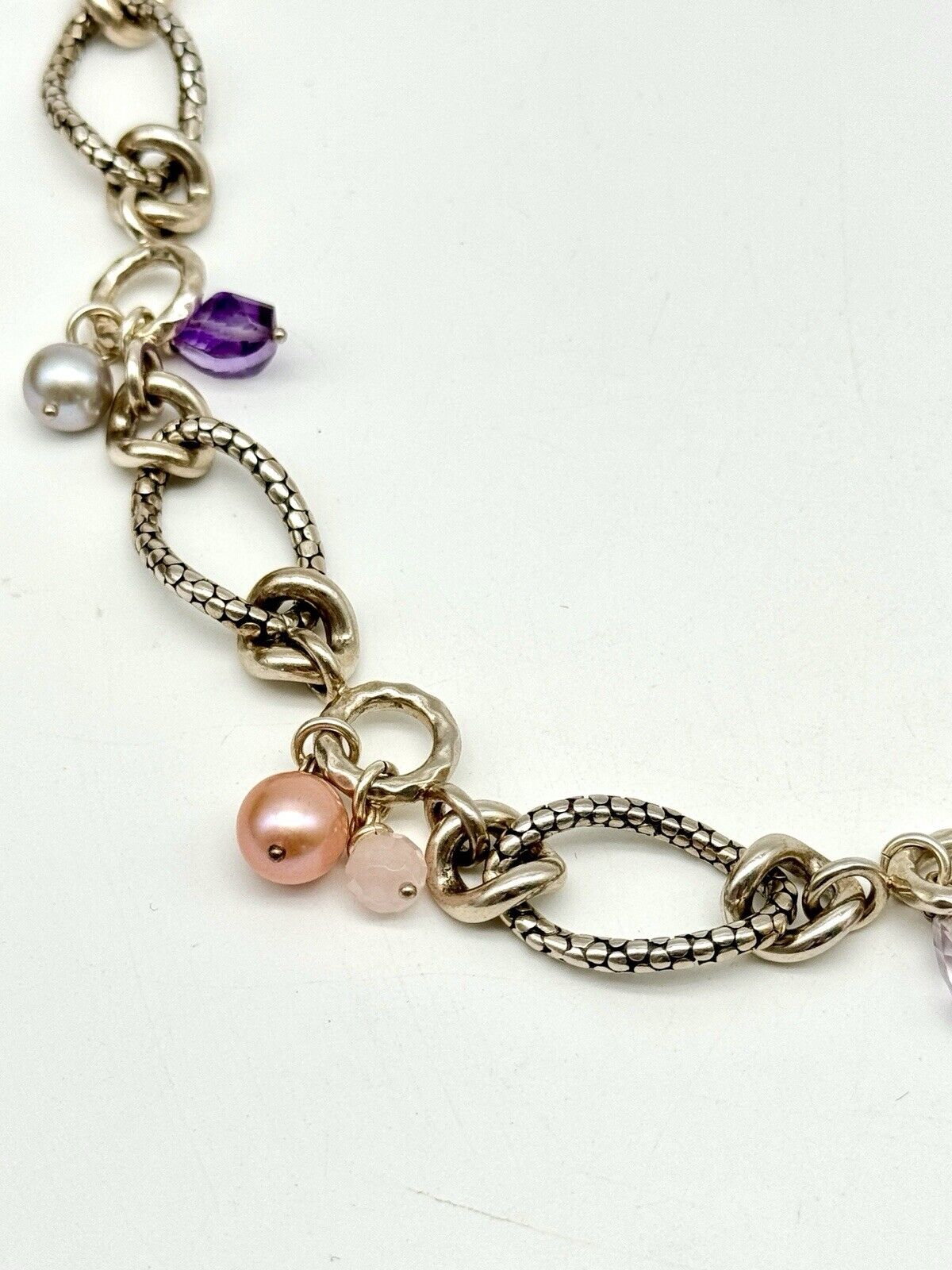 MICHAEL DAWKINS Sterling Silver Pearl Amethyst Pink Quartz Necklace 18”l