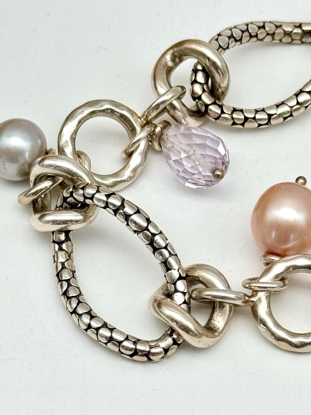MICHAEL DAWKINS Sterling Silver Pearl Amethyst Pink Quartz Necklace 18”l