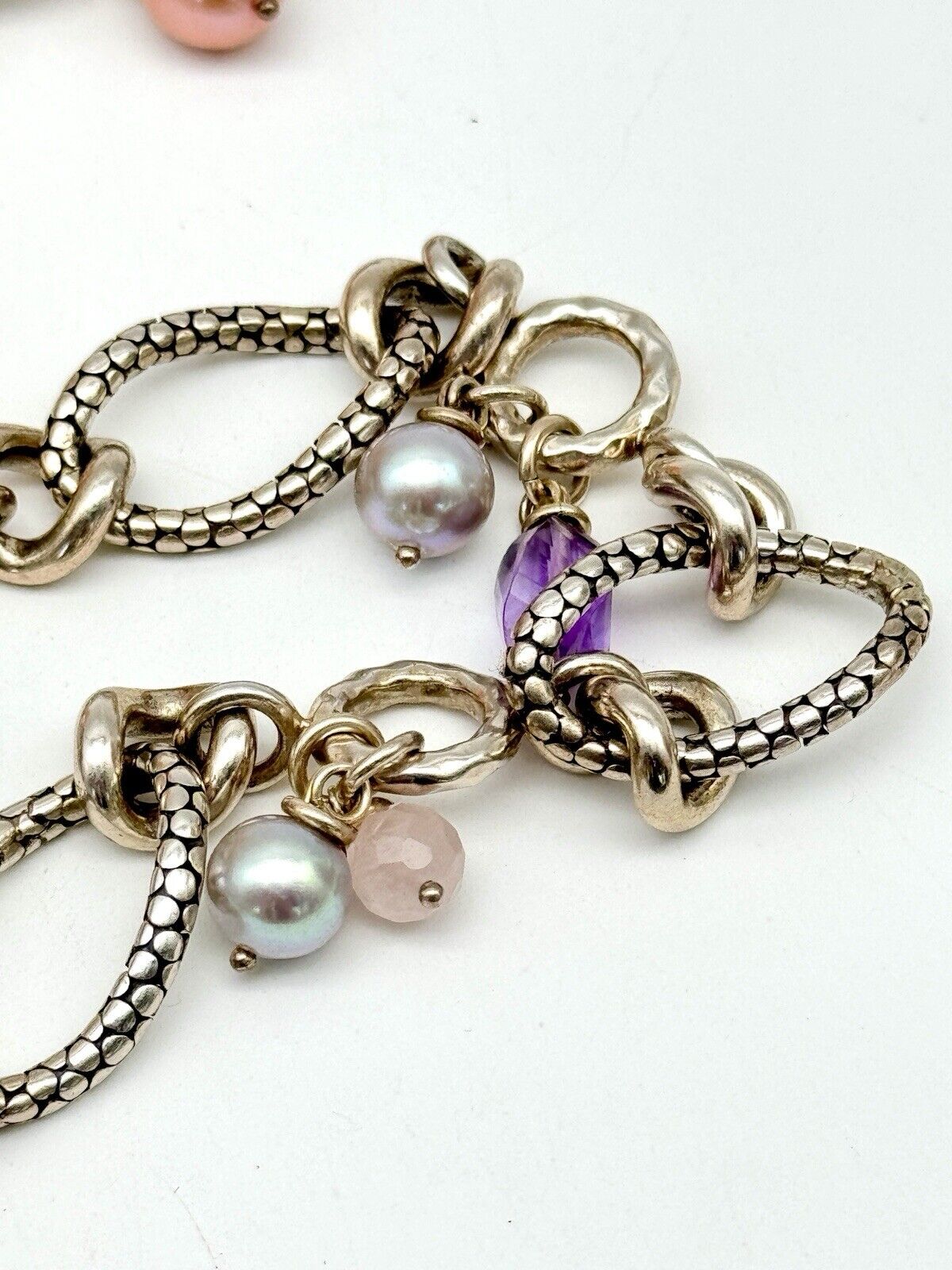 MICHAEL DAWKINS Sterling Silver Pearl Amethyst Pink Quartz Necklace 18”l