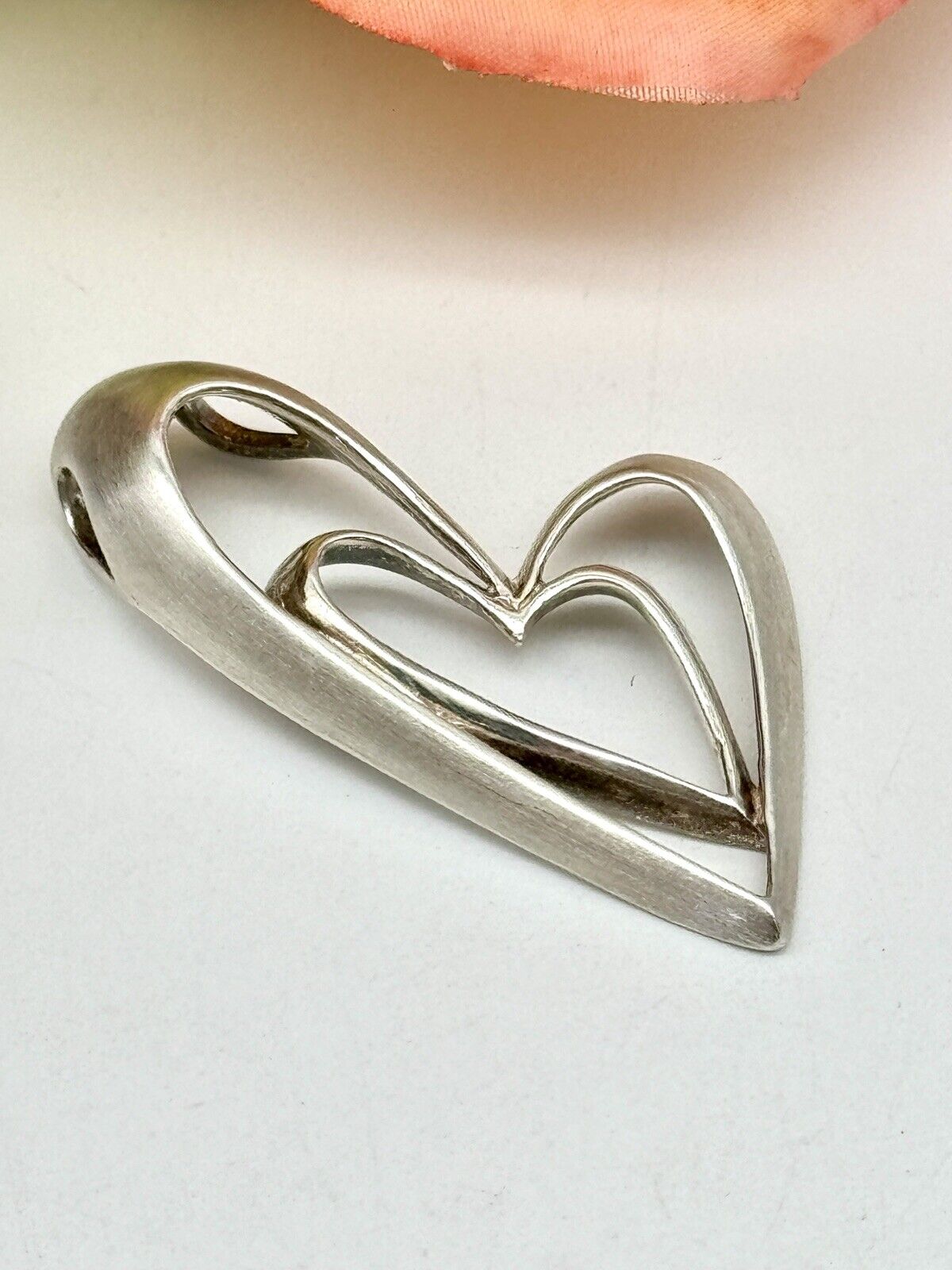 Vintage 925 Sterling Silver Double Heart Pendant