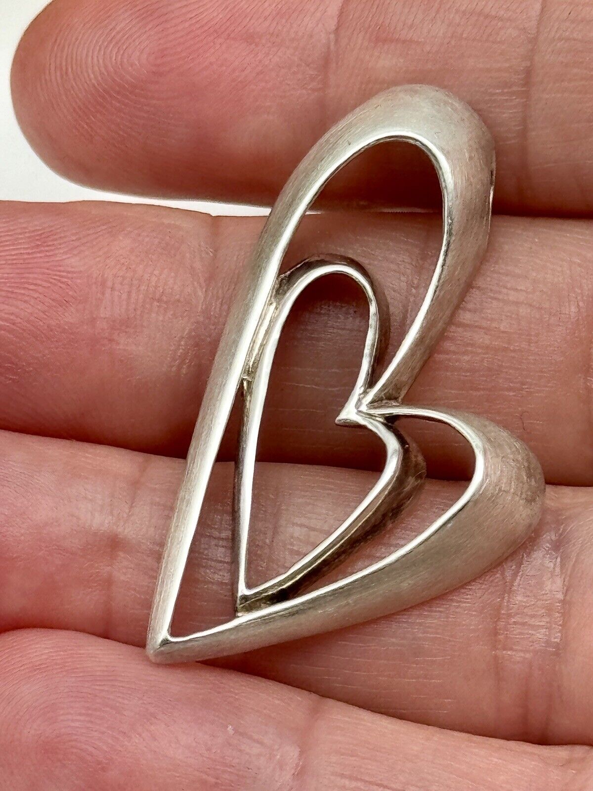 Vintage 925 Sterling Silver Double Heart Pendant