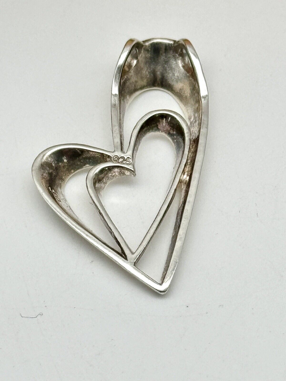 Vintage 925 Sterling Silver Double Heart Pendant