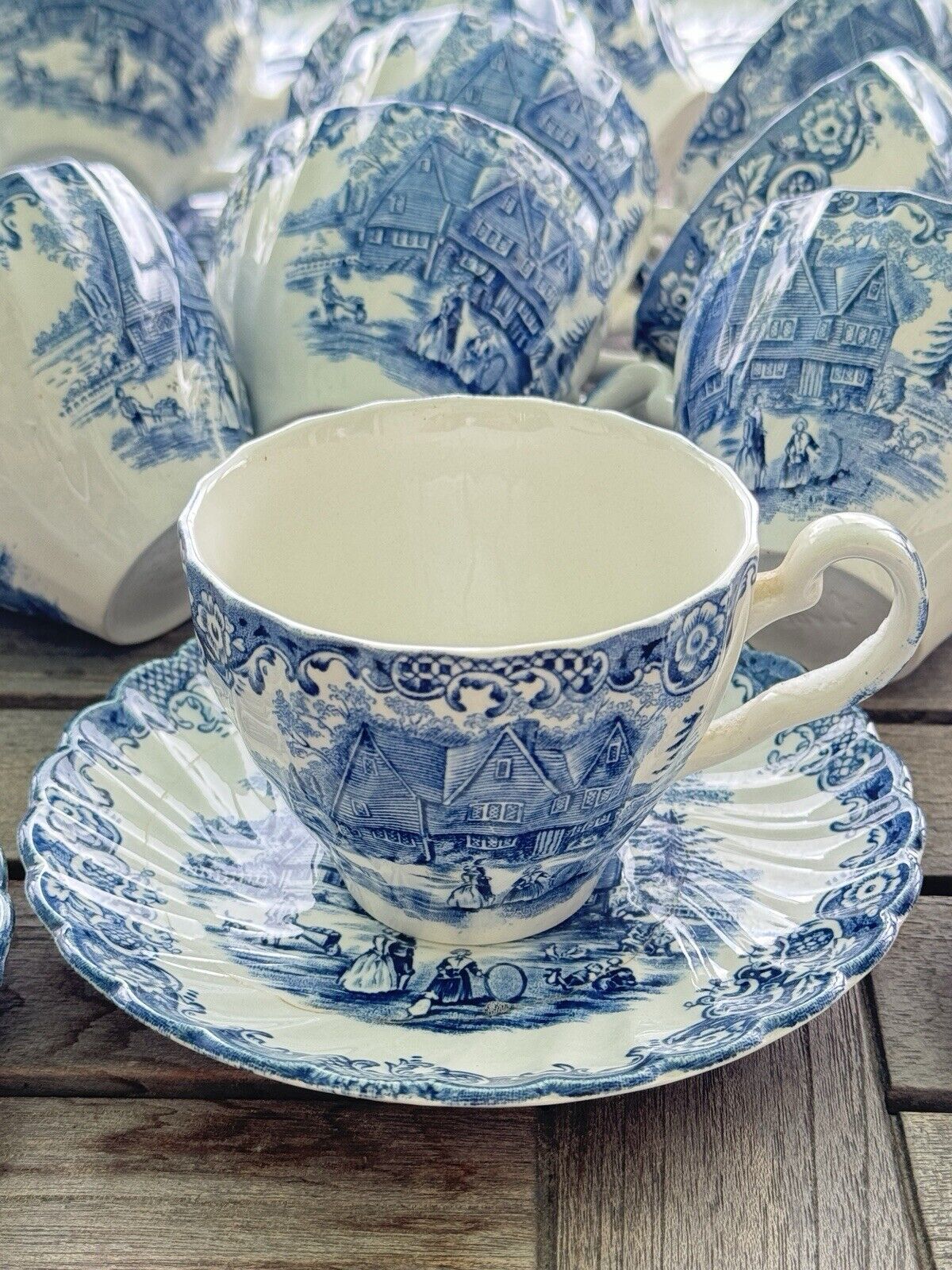 Heritage Hall Blue & White 1 Tea Cup & Saucer Staffordshire Made In England