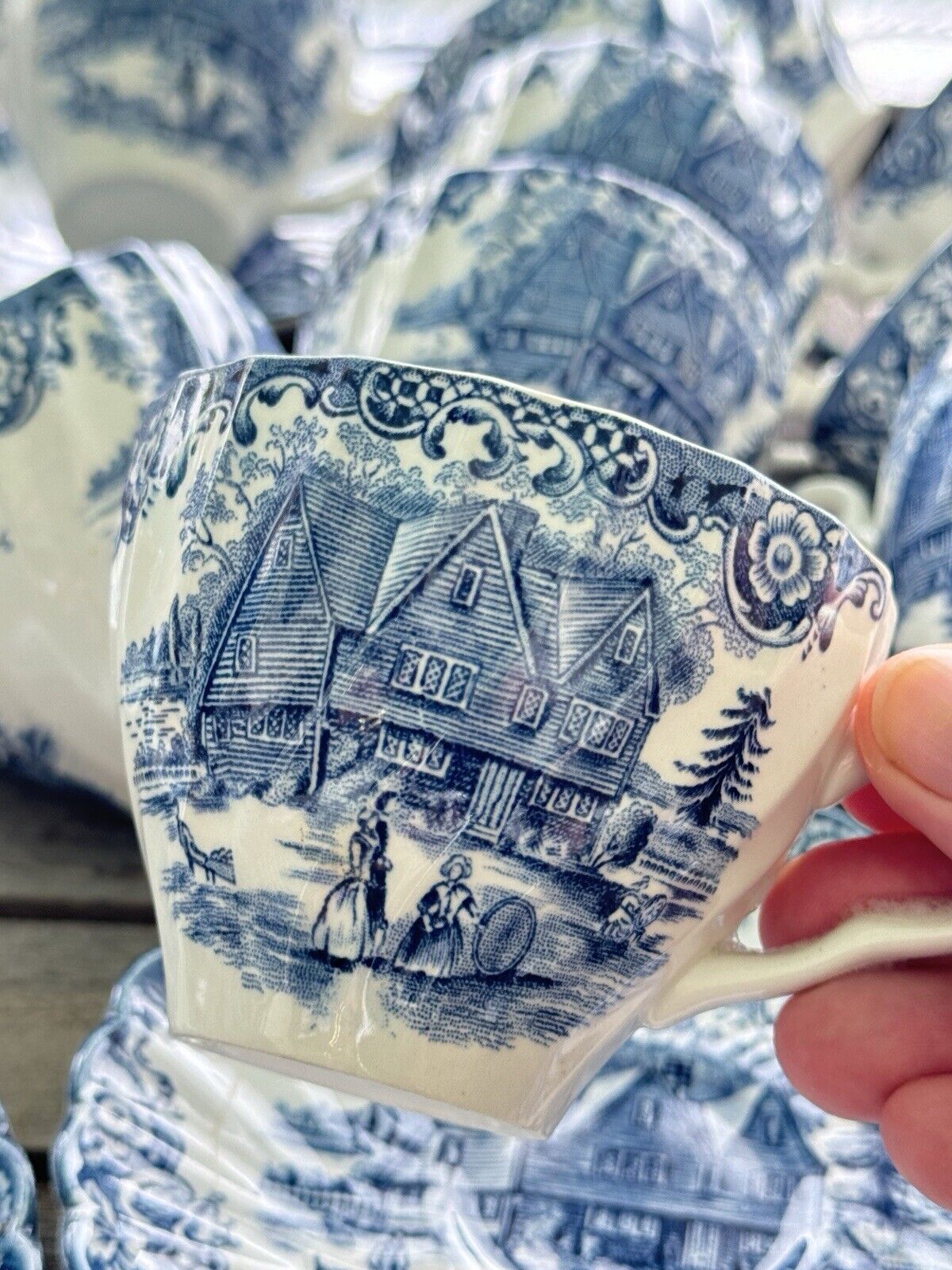 Heritage Hall Blue & White 1 Tea Cup & Saucer Staffordshire Made In England