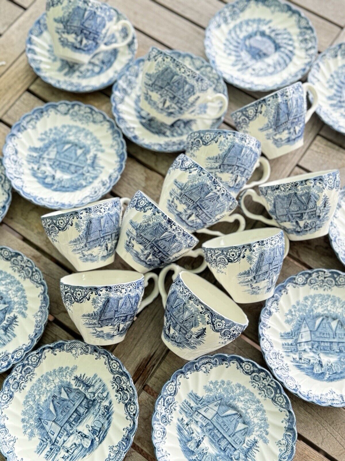 Heritage Hall Blue & White 1 Tea Cup & Saucer Staffordshire Made In England