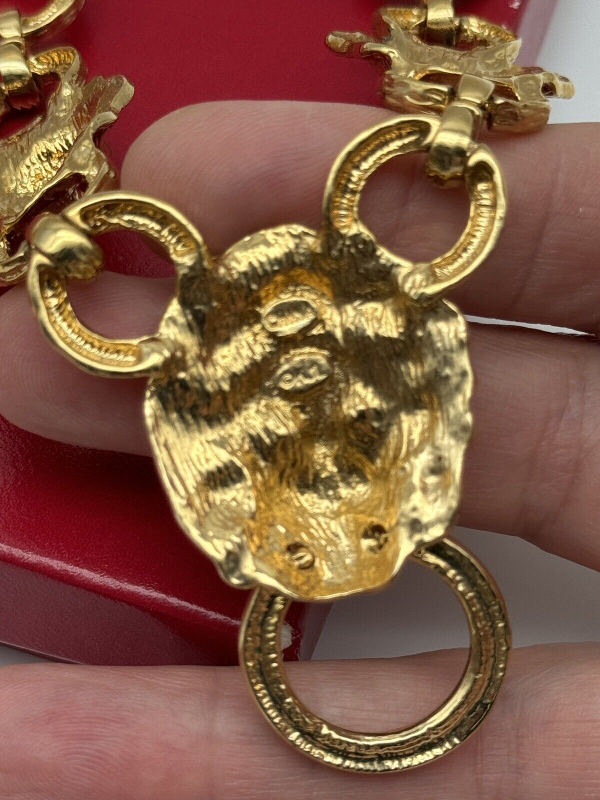 VINTAGE Kenneth Jay Lane Designer Lion Head Door Knocker Necklace with Box