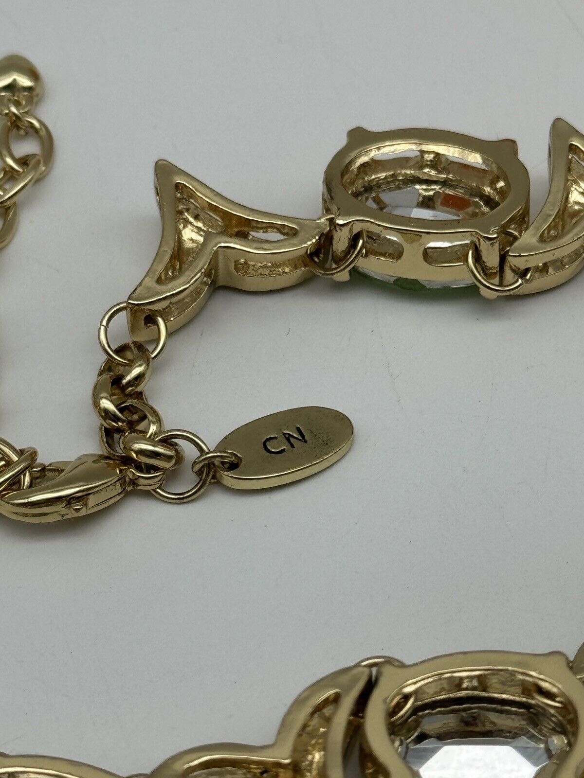Vintage SIGNED SCAASI Green, Clear, Gold Tone Necklace STATEMENT PIECE