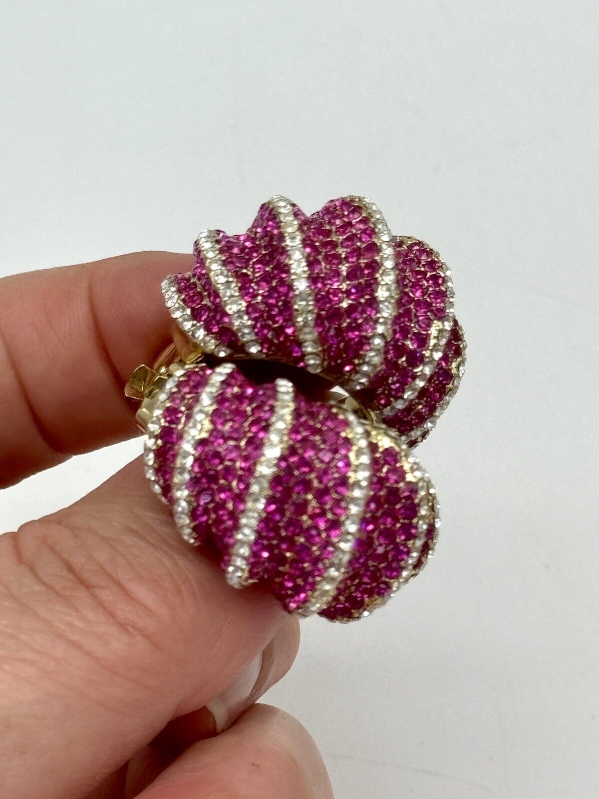 Joan Boyce Pave Crystal Earrings PINK Half Hoop Huggie Clip On Statement New