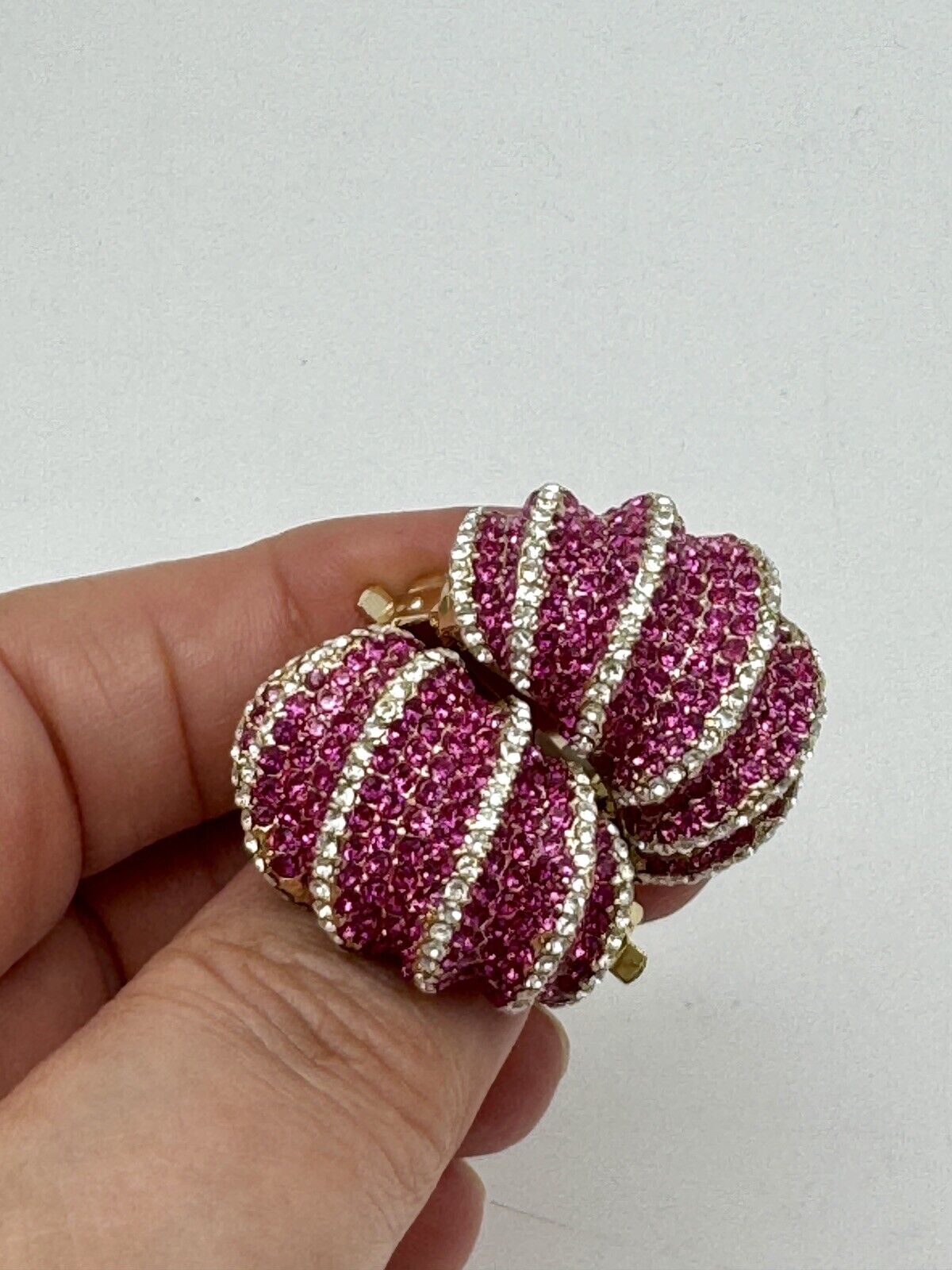 Joan Boyce Pave Crystal Earrings PINK Half Hoop Huggie Clip On Statement New
