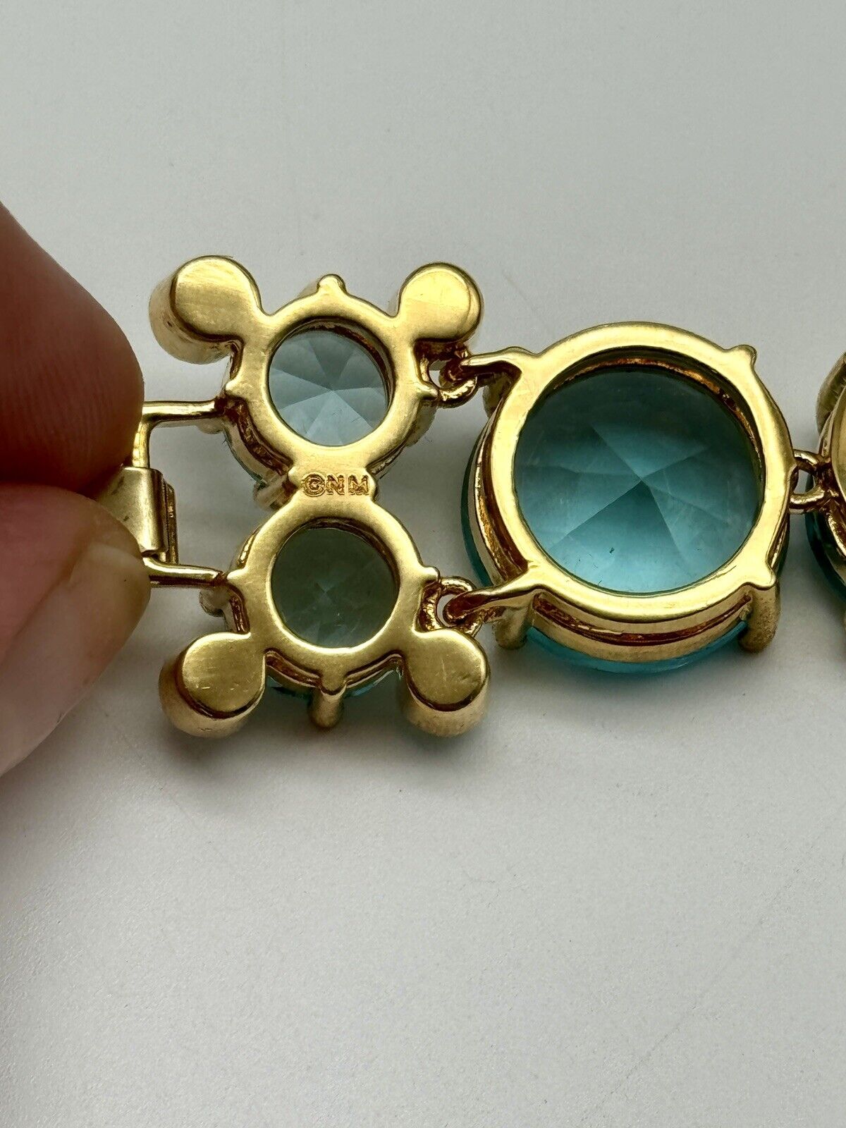 Nolan Miller Signed Aqua Blue Rhinestone Bracelet Set In Gold Tone ca.7” RARE
