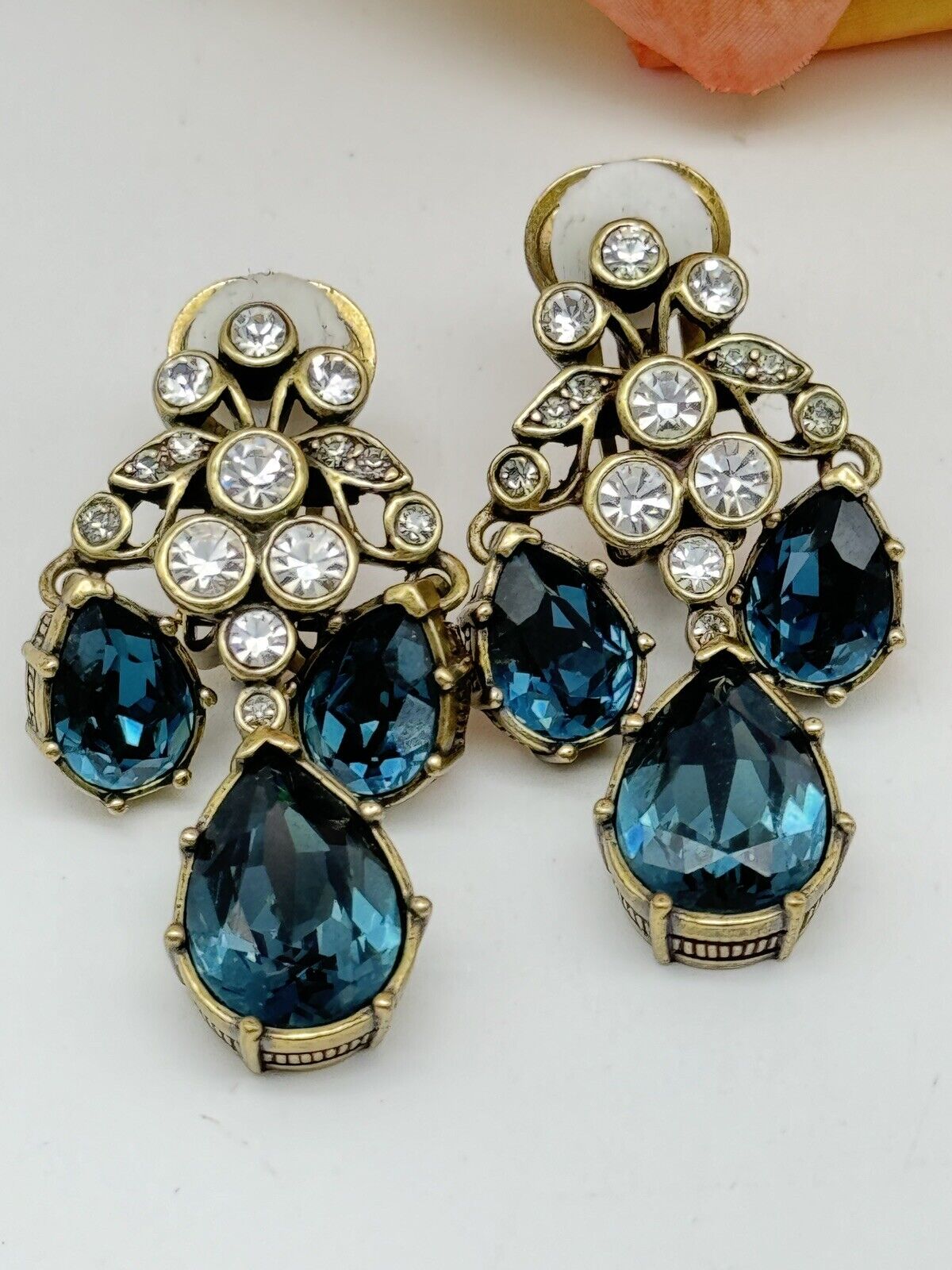 HEIDI DAUS Blue & Clear Rhinestone Dangler Earrings ESTATE FIND