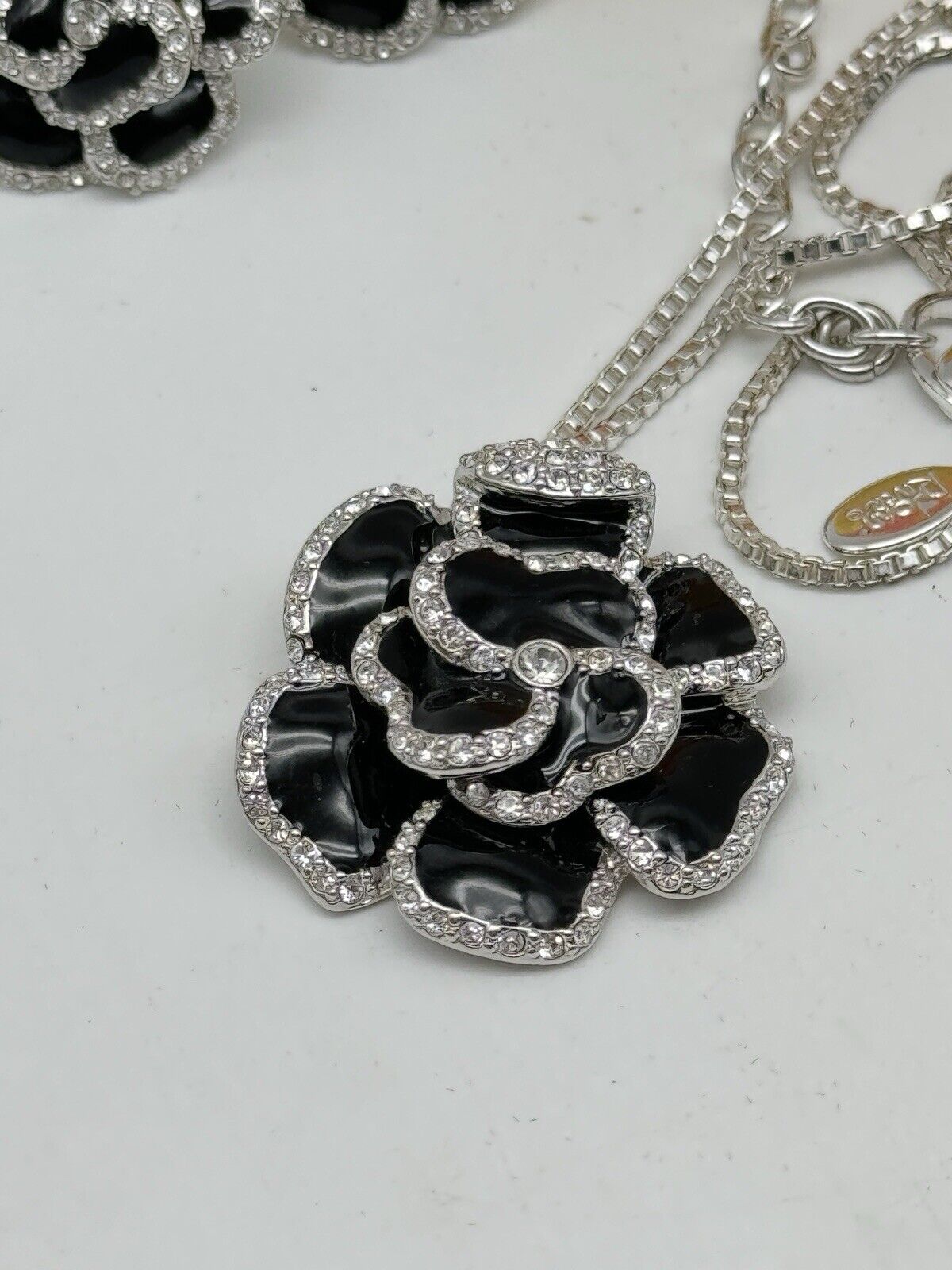 Joan Rivers Classic Collection Black Rose Earrings & Pendant Necklace 18.5”