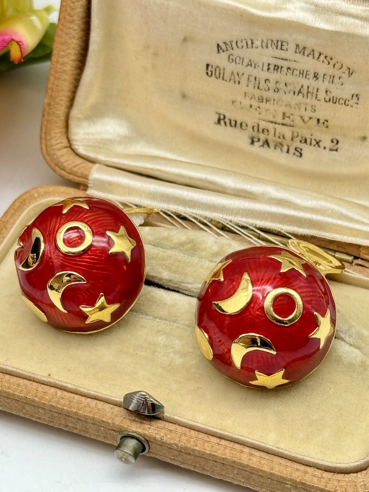 Kenneth Jay Lane Celestial Red Moon Stars Earrings ESTATE FIND