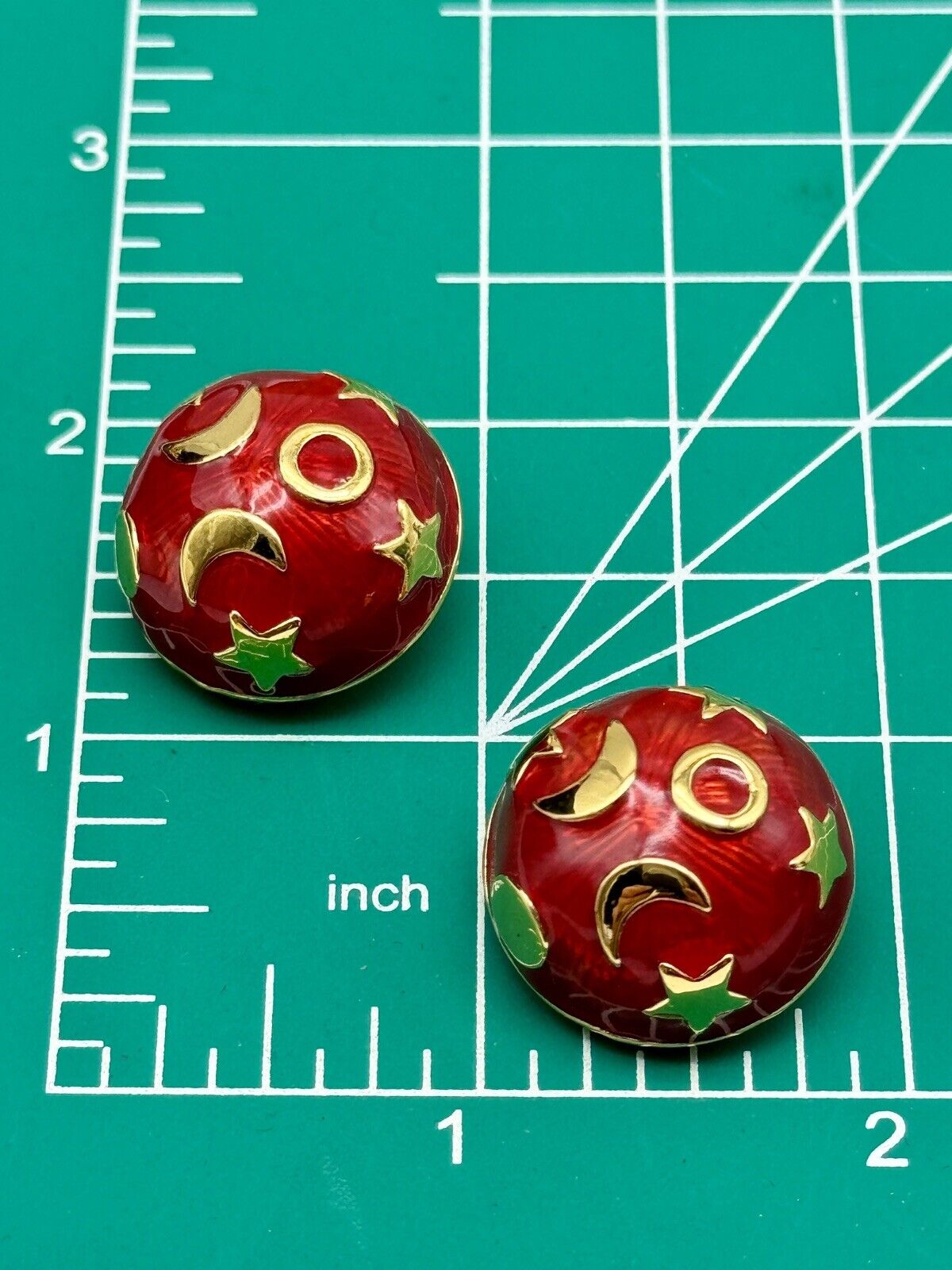 Kenneth Jay Lane Celestial Red Moon Stars Earrings ESTATE FIND