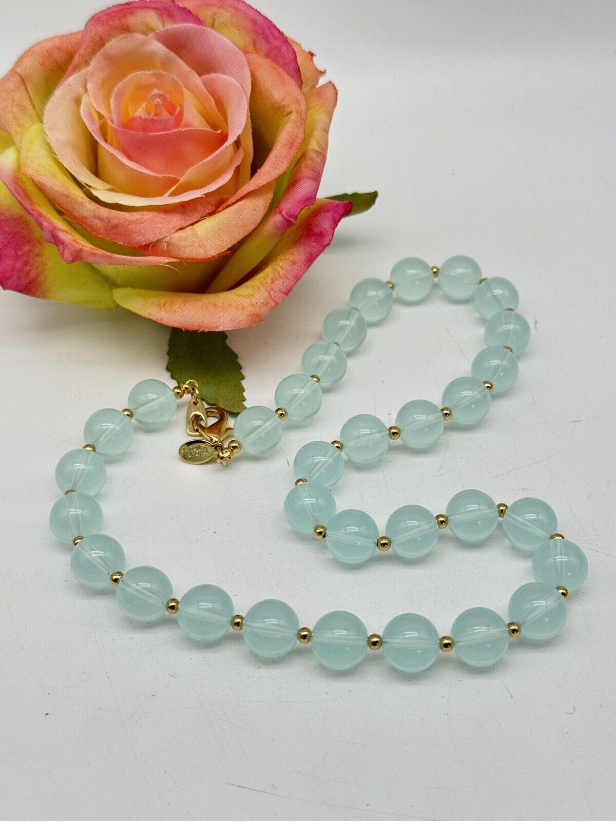 Joan Rivers Light Green Lucite Bead Necklace ca. 18”