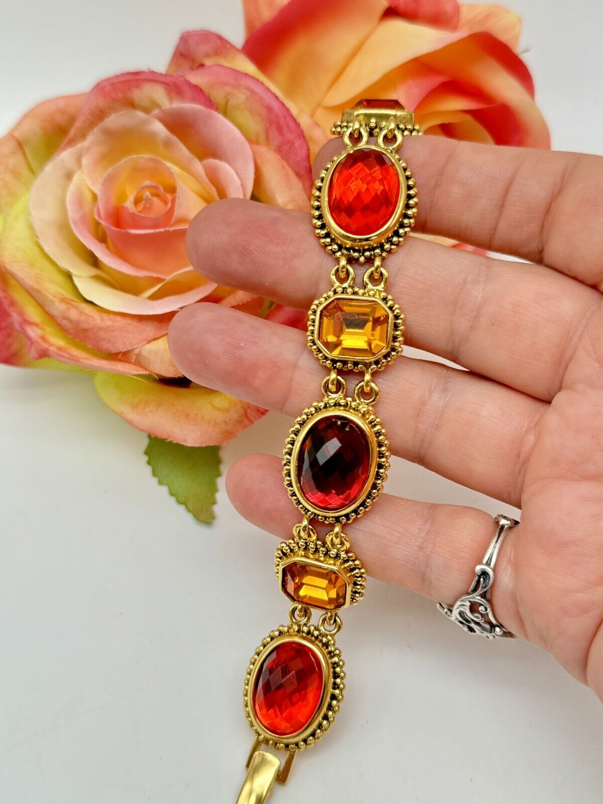 Joan Rivers Autumnal Panel Bracelet circa 6.5” ESTATE FIND