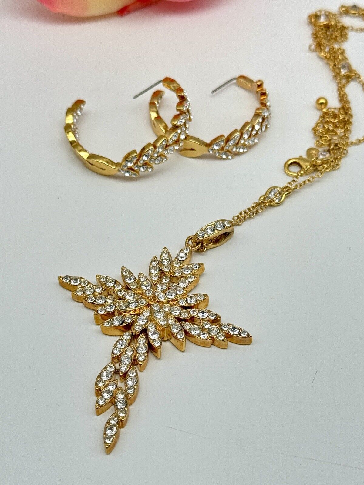 Real Collectibles by Adrienne Clear Crystal Cross ARTICULATED with Hoop Earrings